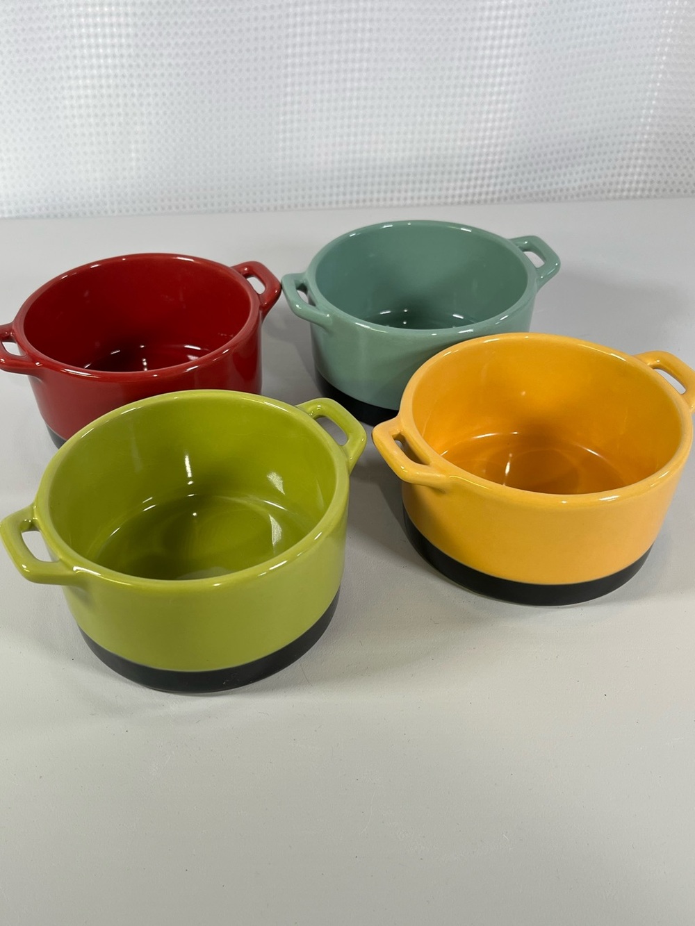 Colorful Ceramic Mini Casserole Set — Red, Yellow, Light Green, Teal